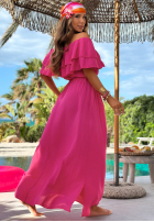 Sukienka Kleid im spanischen Stil maxi z falbankami Sunset Diva Schokoladenbraun