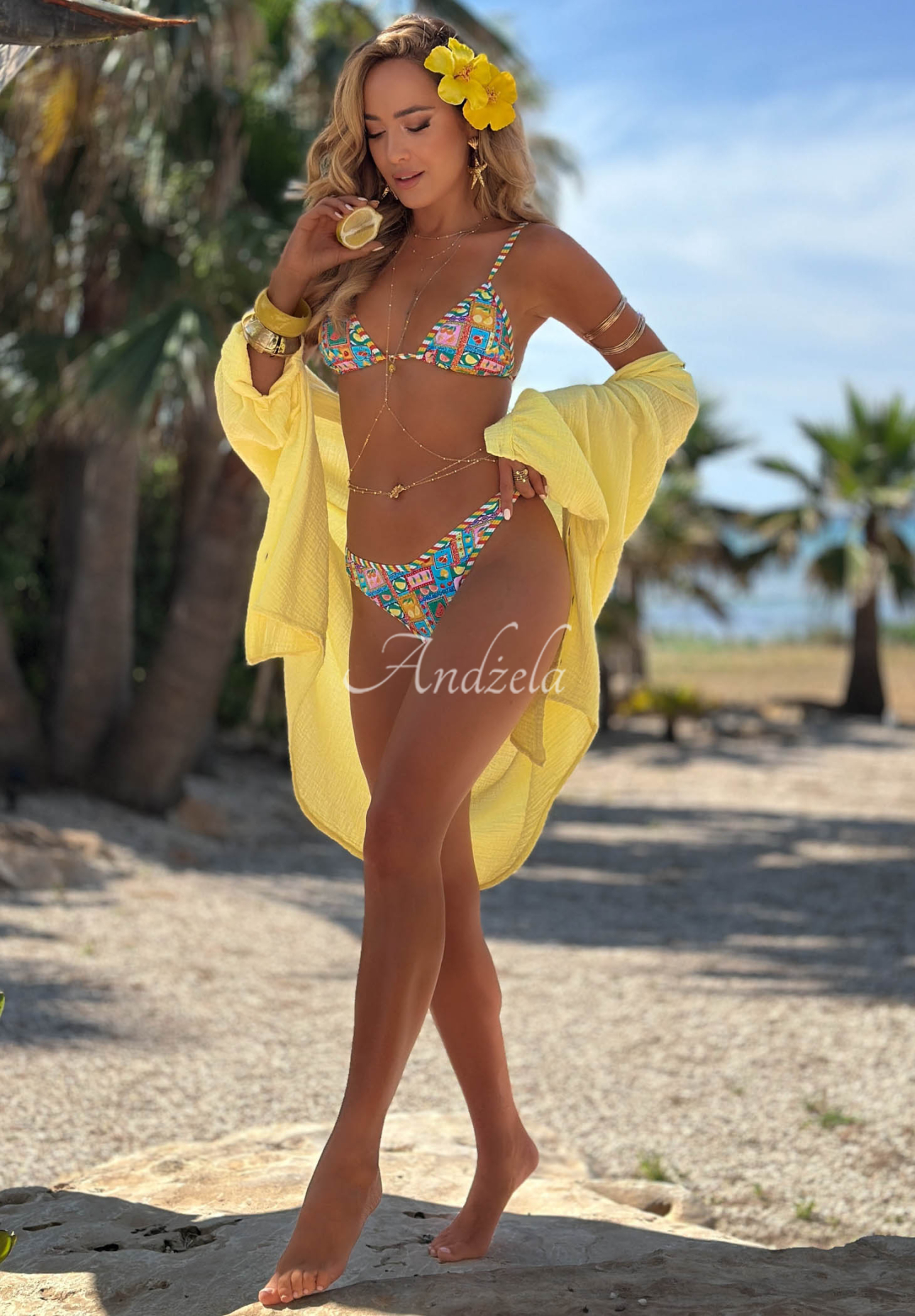 Zweiteiliger Bikini mit Mustern Colorful Shells grün-blau