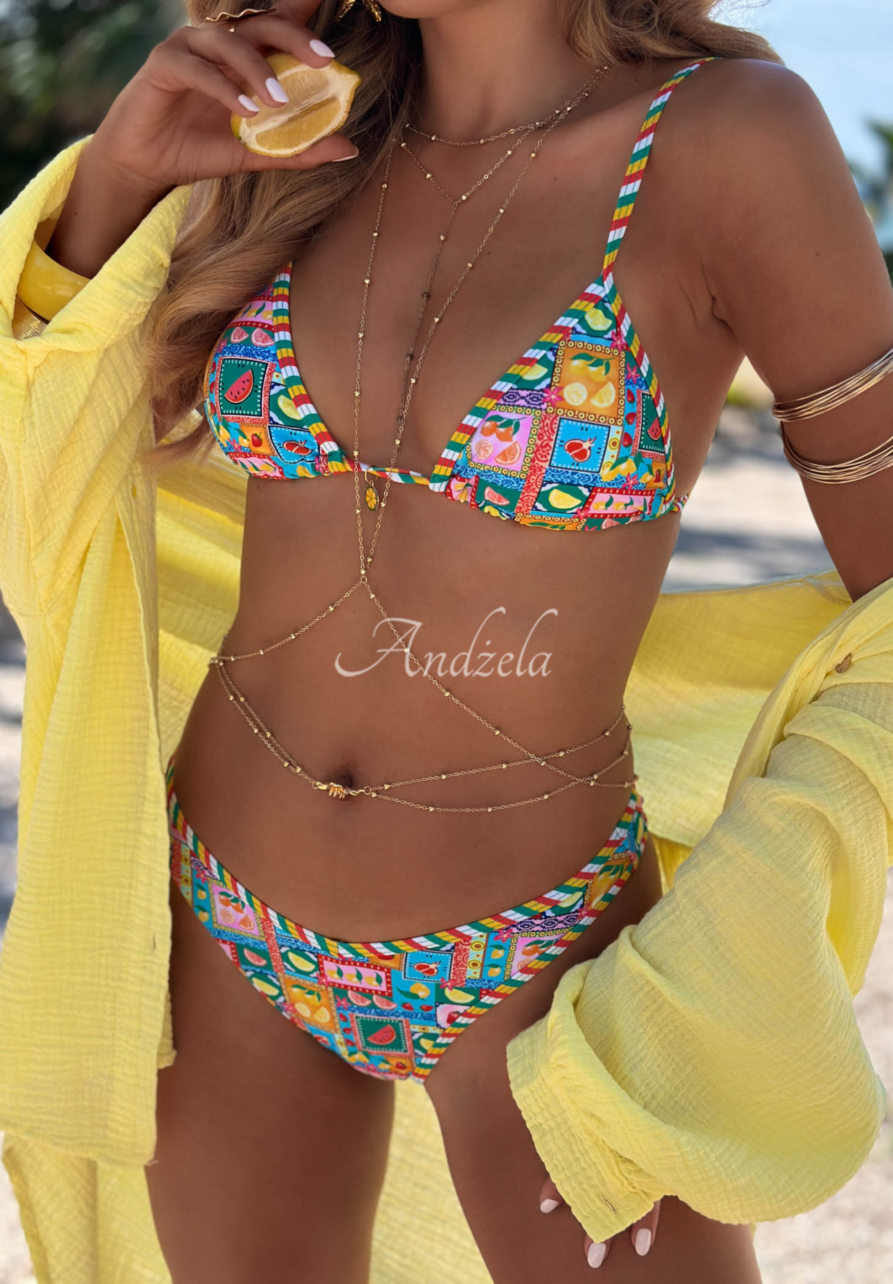 Zweiteiliger Bikini mit Mustern Colorful Shells grün-blau