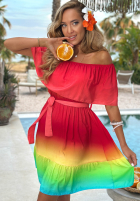 Sukienka mini Kleid im spanischen Stil ombre Solar Rainbow czerwono-Gelb