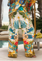 Wzorzysty Set Bluse i Hose wide leg Exotic Ornaments biało-Blau