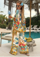 Wzorzysty Set Bluse i Hose wide leg Exotic Ornaments biało-Blau