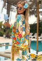 Wzorzysty Set Bluse i Hose wide leg Exotic Ornaments biało-Blau