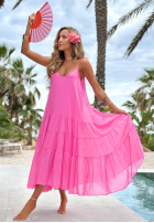 Zwiewna Kleid maxi na ramiączkach z falbankami Hot Waves Rosa