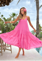 Zwiewna Kleid maxi na ramiączkach z falbankami Hot Waves Rosa