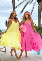 Zwiewna Kleid maxi na ramiączkach z falbankami Hot Waves Rosa