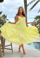 Zwiewna Kleid maxi na ramiączkach z falbankami Hot Waves Rosa