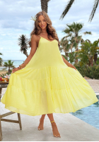 Zwiewna Kleid maxi na ramiączkach z falbankami Hot Waves Rosa