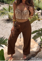 Set haftowany top i Hose wide leg Palm Mirage Schokoladenbraun