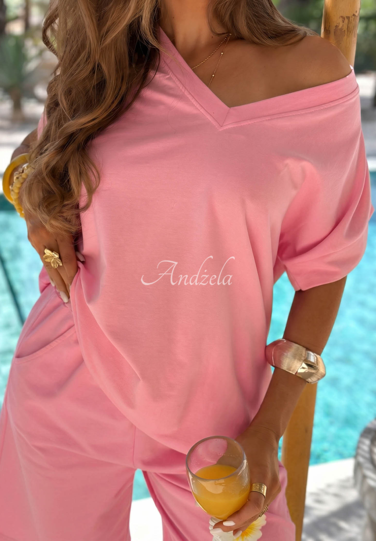 baumwollset T-Shirt mit Ausschnitt und kurze Jogginghose Manella Rosa