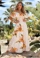 Kwiecista sukienka Kleid im spanischen Stil maxi z falbankami Florissa Fuchsia