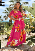 Kwiecista sukienka Kleid im spanischen Stil maxi z falbankami Florissa Fuchsia