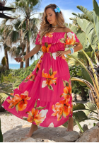 Kwiecista sukienka Kleid im spanischen Stil maxi z falbankami Florissa Fuchsia