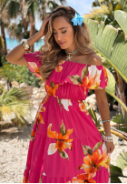 Kwiecista sukienka Kleid im spanischen Stil maxi z falbankami Florissa Fuchsia
