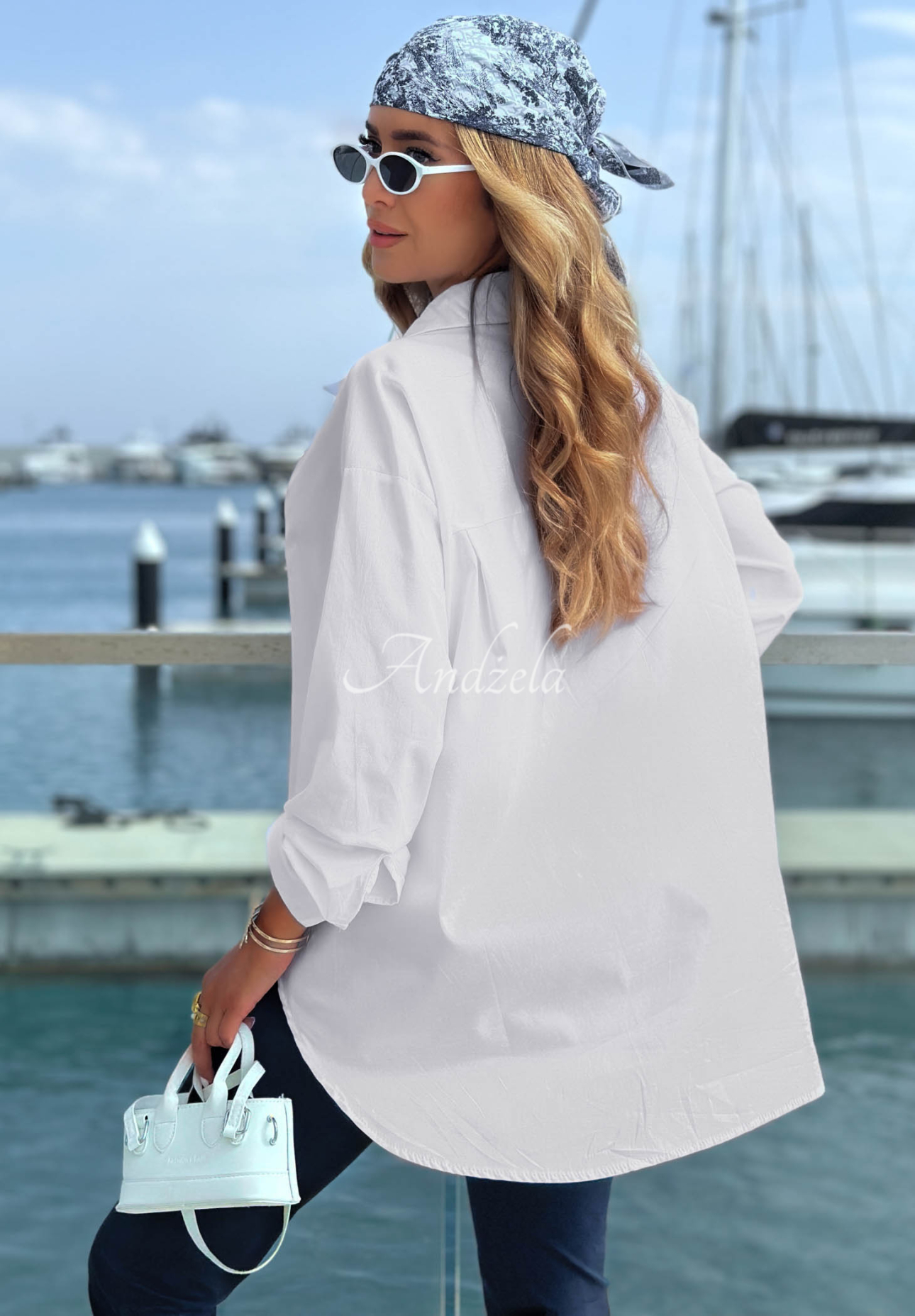 Elegantes, übergroßes Baumwollhemd mit Kragen Prestige Harbor Weiß