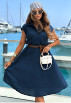 Elegancka koszulowa Kleid midi z paskiem Yacht Haven Dunkelblau