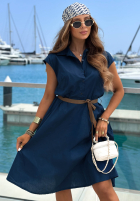 Elegancka koszulowa Kleid midi z paskiem Yacht Haven Dunkelblau