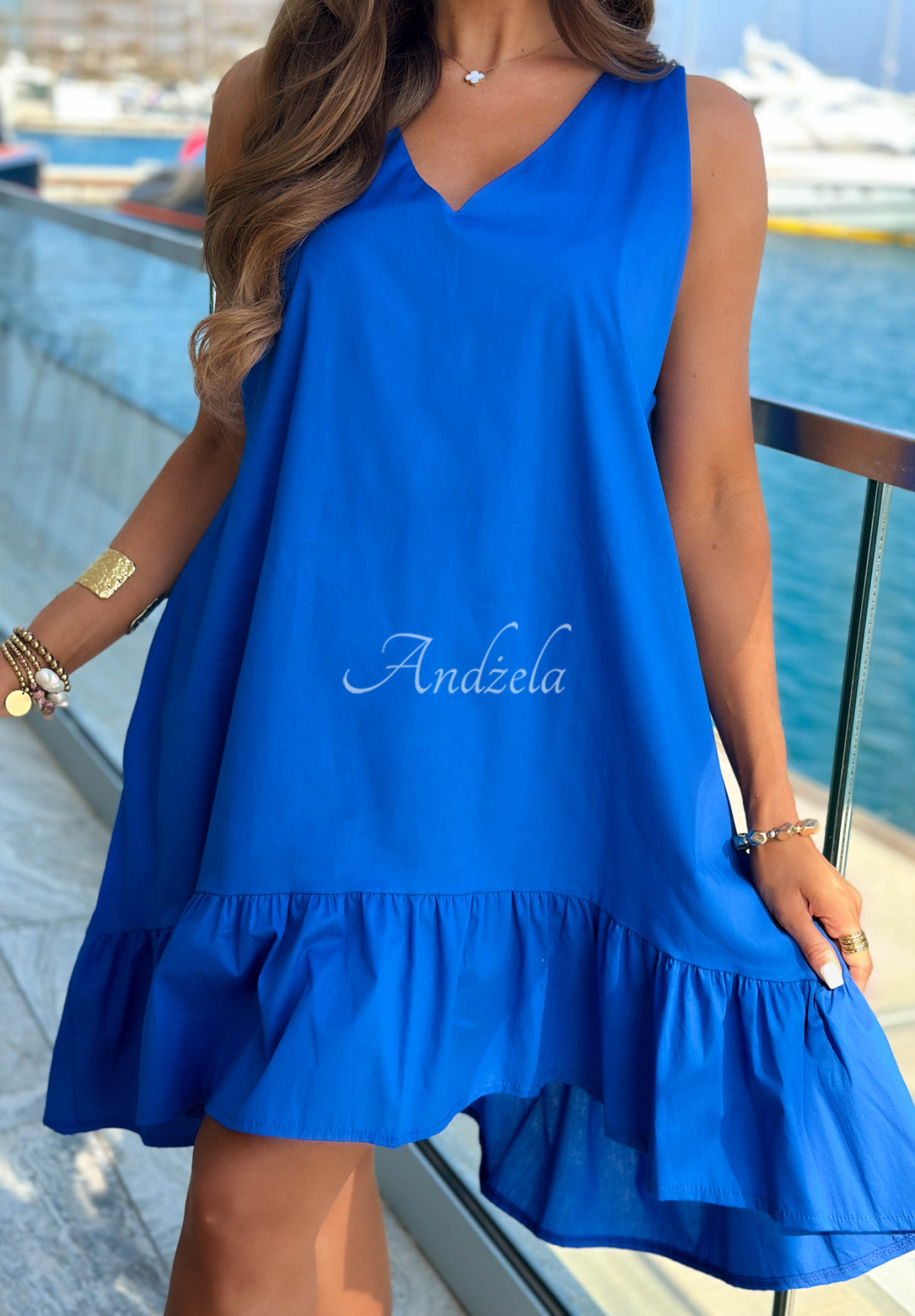 Baumwollkleid mit Trägern und Rüschen Marina Royale Kobaltblau