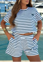 Bawełniany komplet Bluse i Shorts w paski Sunny Stripes Set biało-Dunkelblau