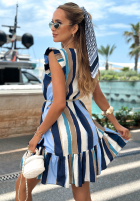 Kleid mini z falbankami i paskiem w paski Sea Ventures granatowo-Weiß