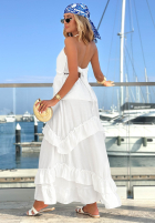 Wiskozowa Kleid maxi na ramiączkach z falbankami Sunny Twist Weiß