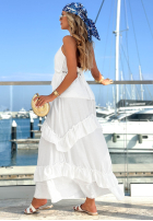 Wiskozowa Kleid maxi na ramiączkach z falbankami Sunny Twist Weiß