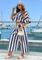 Krótka Bluse w paski Beach Picnic biało-Dunkelblau