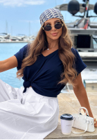 Baumwoll-T-Shirt mit V-Ausschnitt Sea Sailing Dunkelblau