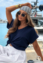 Baumwoll-T-Shirt mit V-Ausschnitt Sea Sailing Dunkelblau