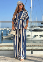 Set Hemd i Hose wide leg w paski Trinidad Sun biało-Camel