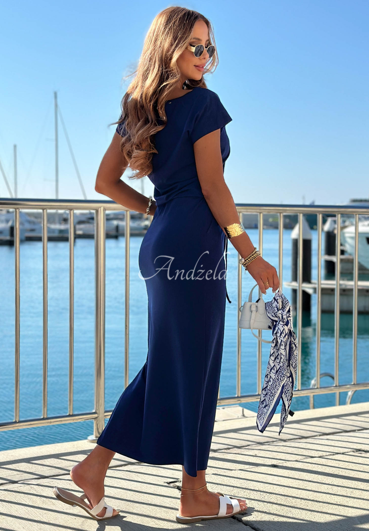 Baumwollkleid mit Kordelzug Moonlight Harbor Dunkelblau