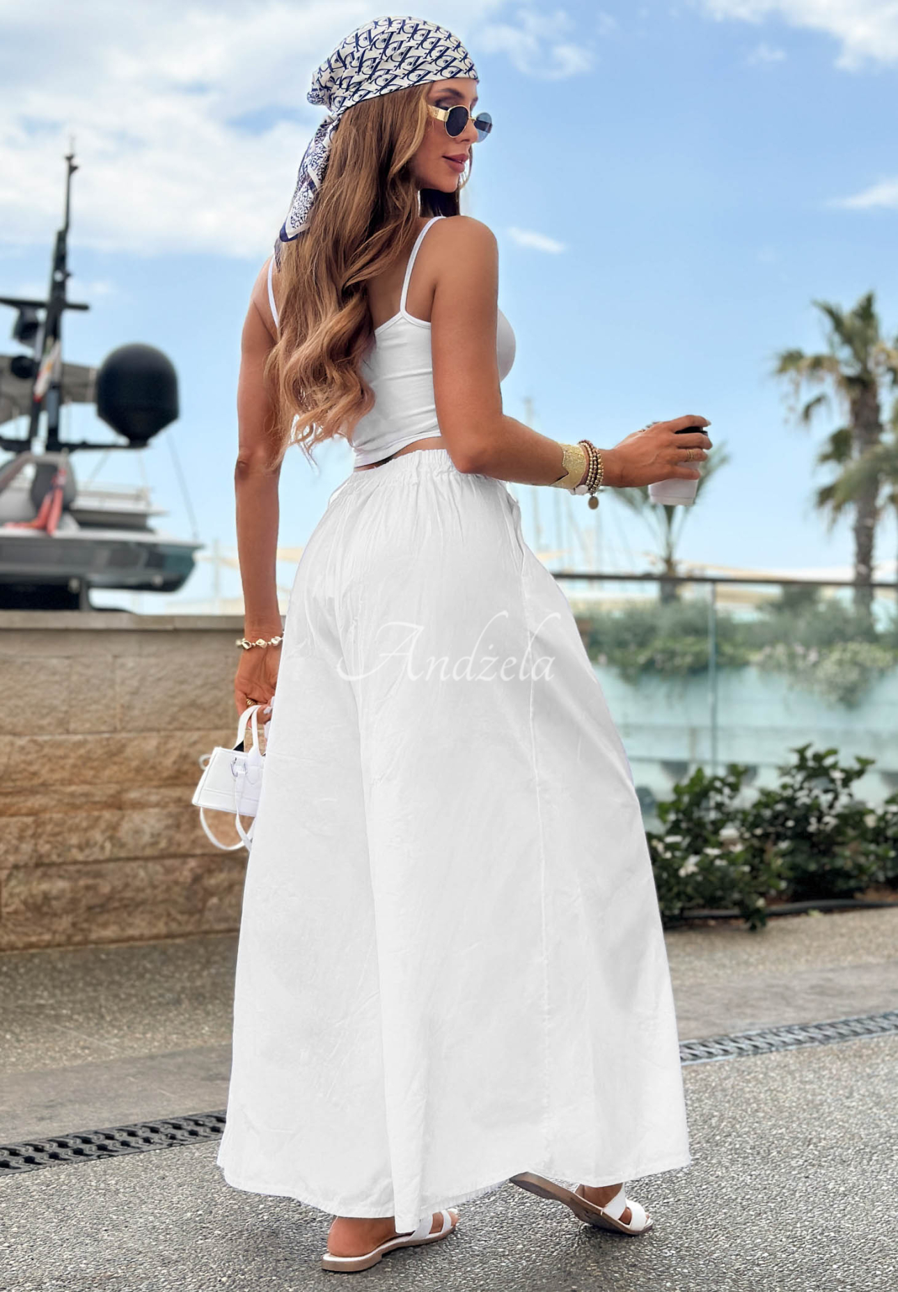 Weit geschnittene Hose aus Baumwollstoff Sea Elegance Weiß