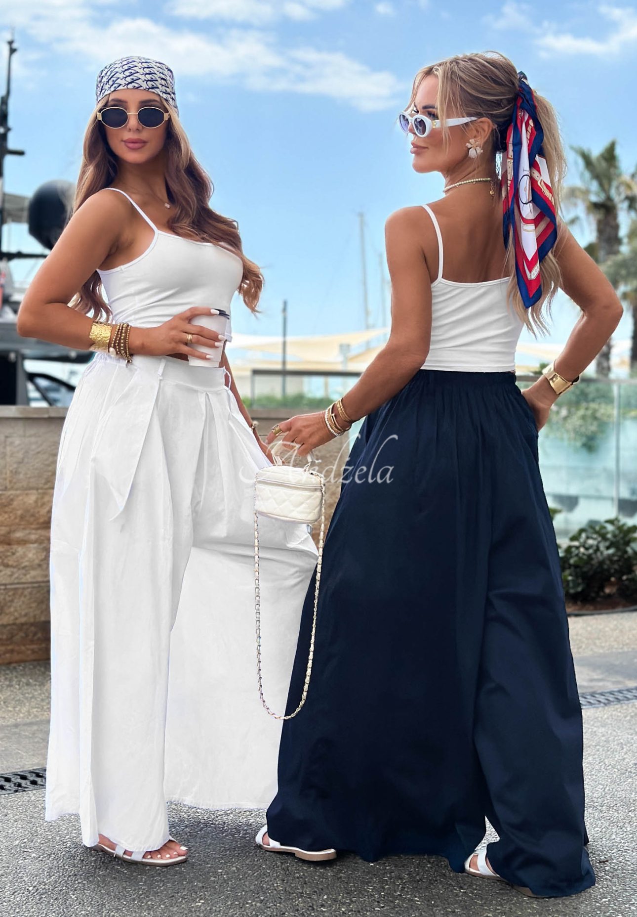 Weit geschnittene Hose aus Baumwollstoff Sea Elegance Dunkelblau
