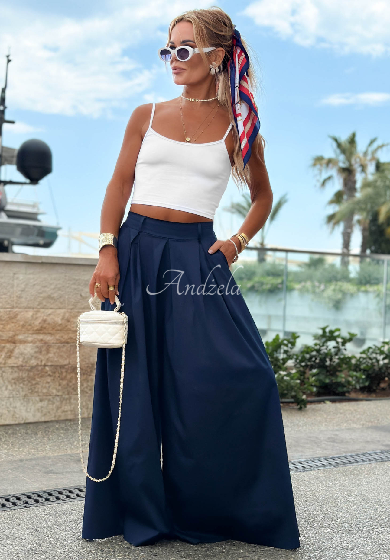 Weit geschnittene Hose aus Baumwollstoff Sea Elegance Dunkelblau