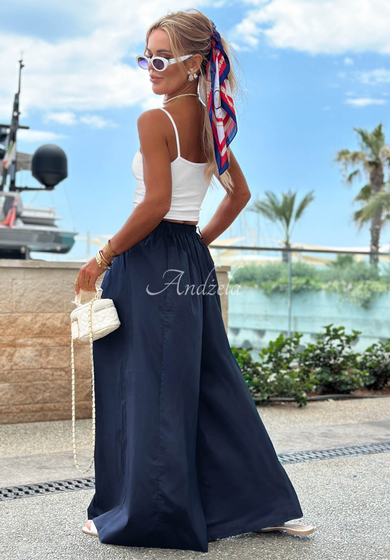 Weit geschnittene Hose aus Baumwollstoff Sea Elegance Dunkelblau