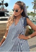 Kleid maxi w paski i Punkte z falbankami Blue Pearl biało-Dunkelblau