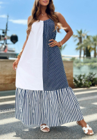 Kleid maxi na ramiączkach w paski i Punkte Blue Pearl biało-Dunkelblau