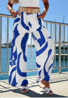 Material Hose Mit Muster z paskiem Yacht Club biało-Kobaltblau