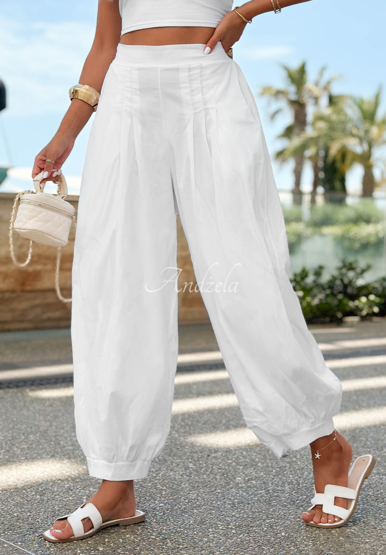 Baumwollhose mit Ziernähten im Jogger-Stil Paradise Dock Weiß