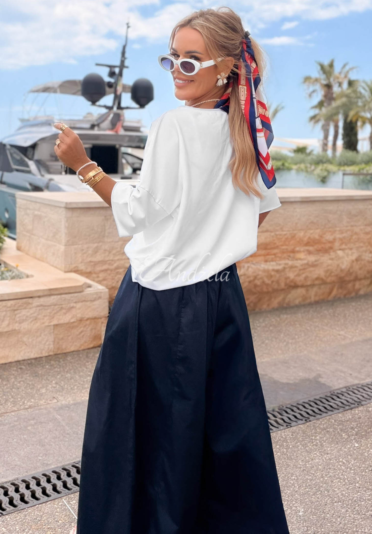 Baumwoll-T-Shirt mit Aufschrift Mon Cheri Paris Weiß-Marineblau