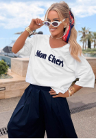 T-Shirt z napisem Mon Cheri Paris biało-Dunkelblau