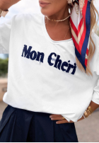 T-Shirt z napisem Mon Cheri Paris biało-Dunkelblau