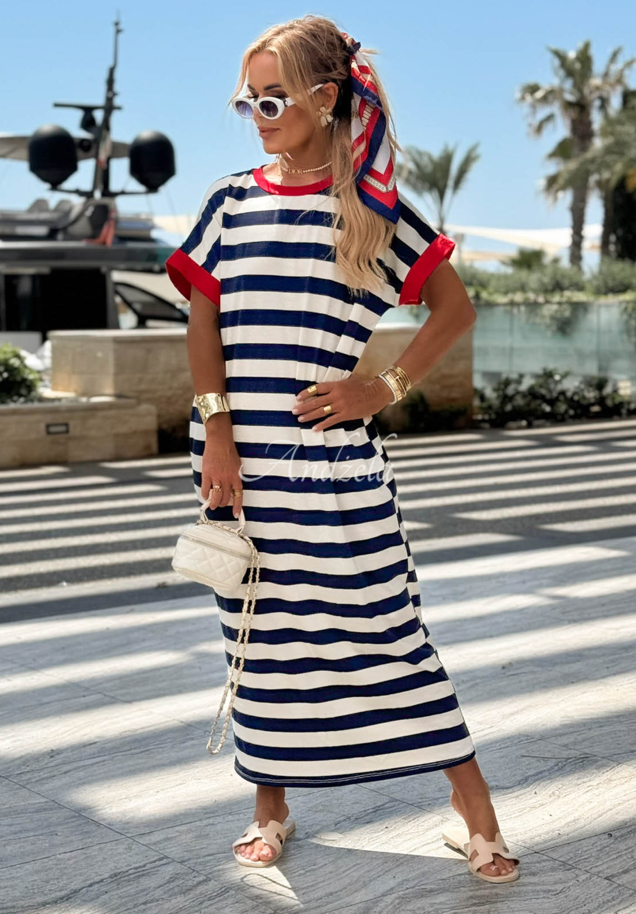 Gestreiftes Kleid mit Viskose und Baumwolle Anchor Bay weiß-dunkelblau