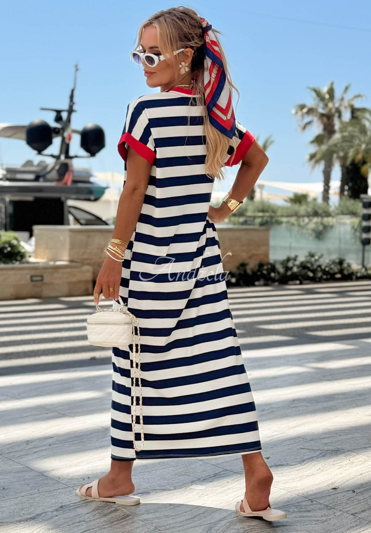 Gestreiftes Kleid mit Viskose und Baumwolle Anchor Bay weiß-dunkelblau