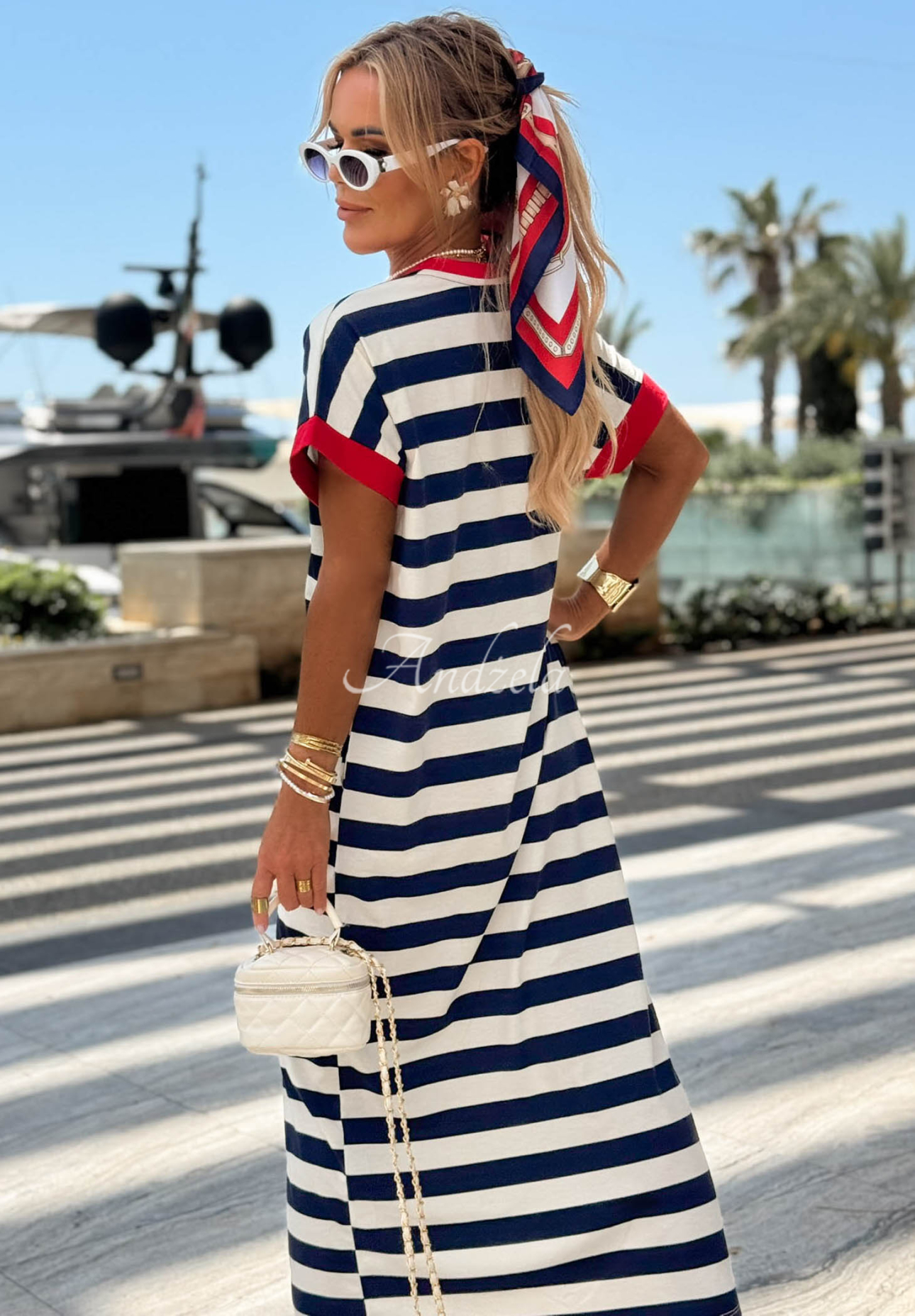 Gestreiftes Kleid mit Viskose und Baumwolle Anchor Bay weiß-dunkelblau