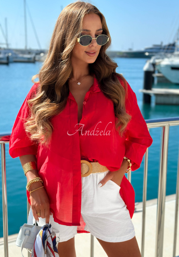 Leichtes, asymmetrisches Hemd aus Tencel Summer Select Rot