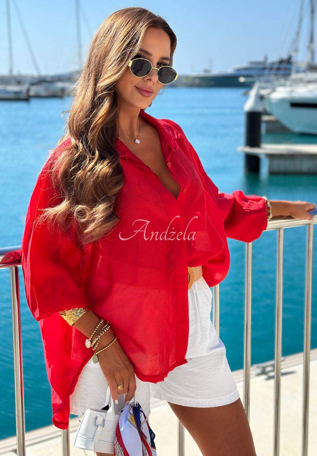 Leichtes, asymmetrisches Hemd aus Tencel Summer Select Rot