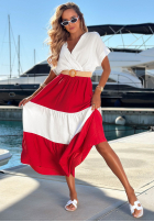 Kolorowa Kleid midi z paskiem Ocean Dream biało-Schokoladenbraun