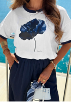 Set T-Shirt z nadrukiem i Material Hose wide leg Sea Poppy biało-Dunkelblau