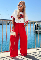 Material Hose wide leg Sea Poppy biało-Rot